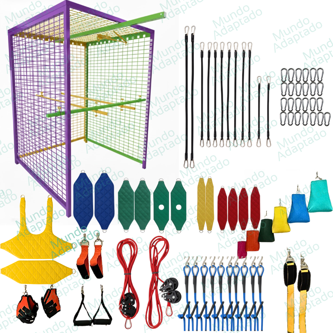 Combo 5-Gaiola Menor 1,50X1,50X2m+Trilho+Kit Barras+Kit Acessórios com Cinto 6 Pontos